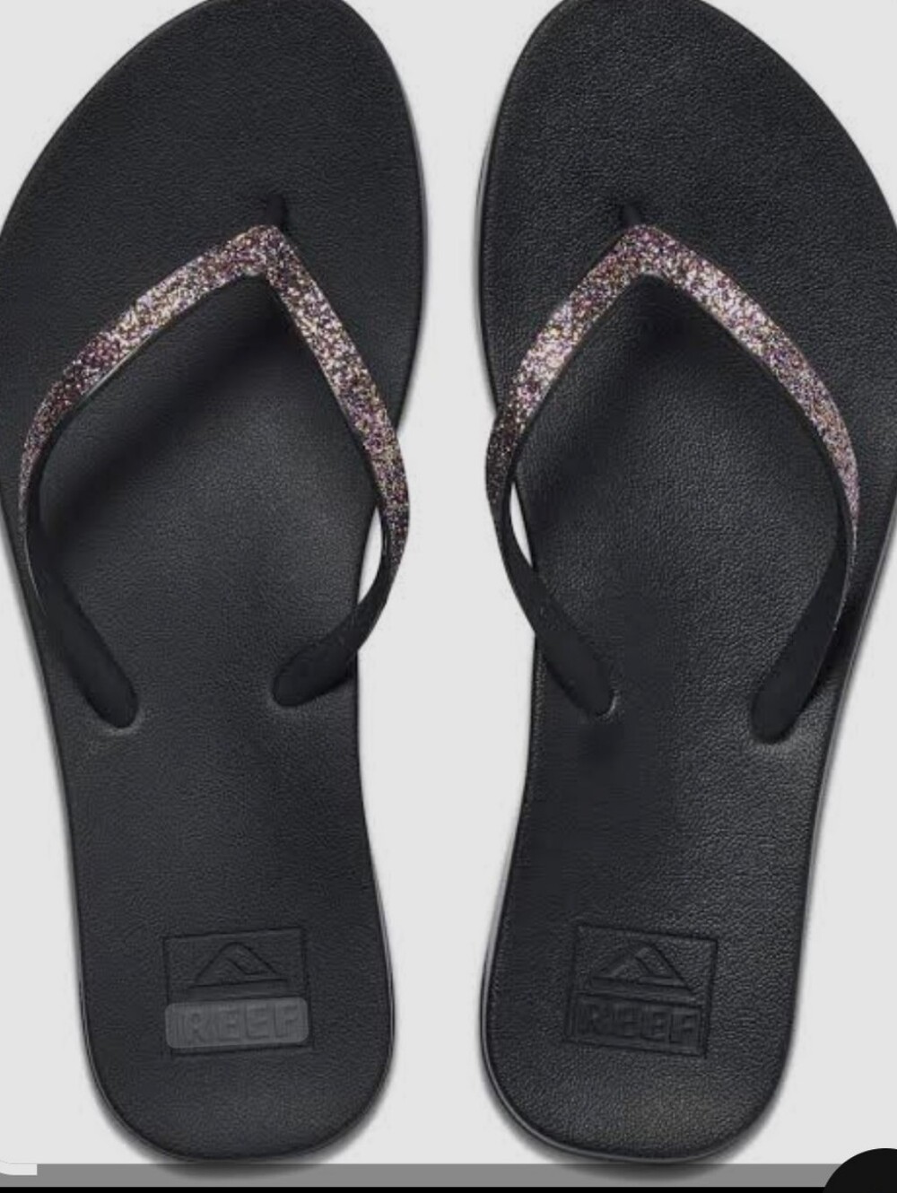 Reef Cushion Stargazer Women's Black Flip Flops Pink Glitter Straps Sz 11